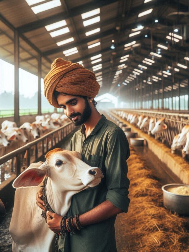 AI Illustration of a Dairy Farmer caring for cows